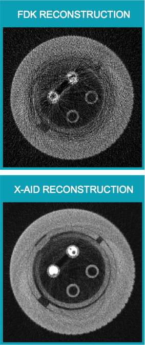 Improved X-ray industrial CT reconstruction by XAID for low photon statistics